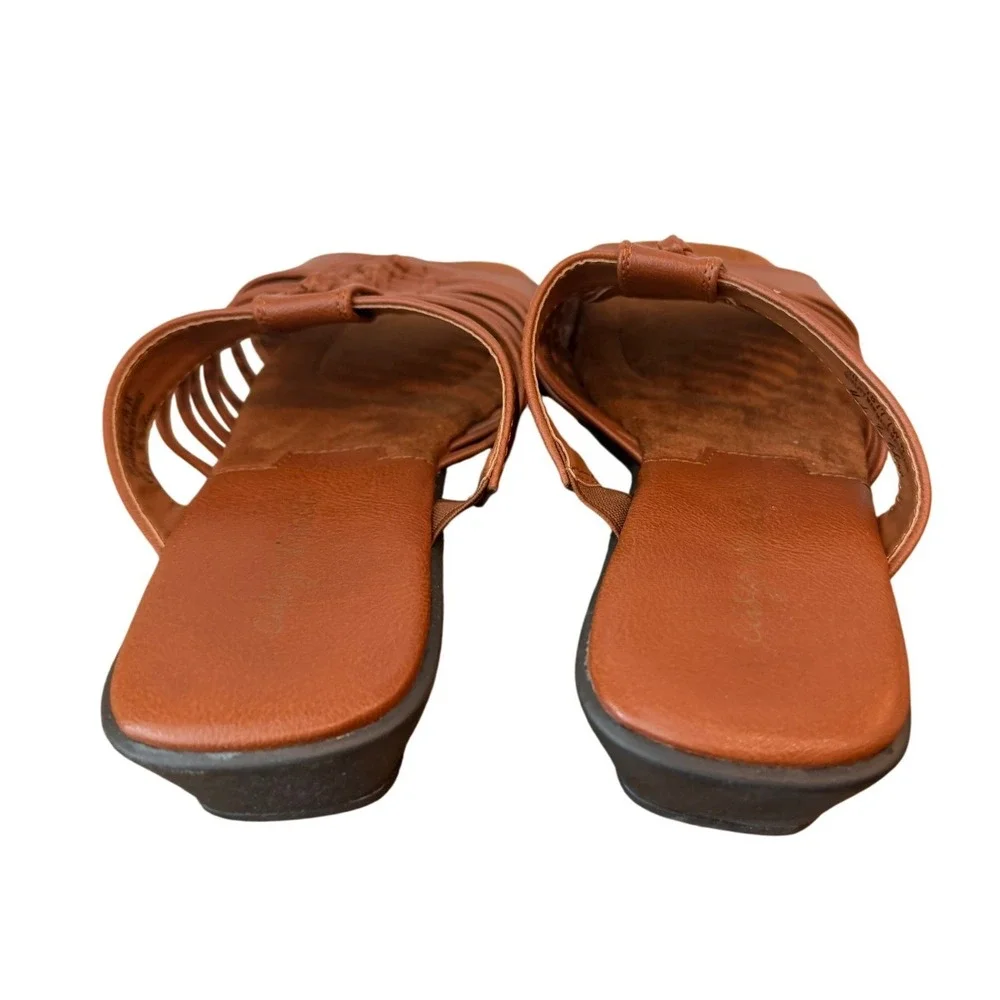 Easy Street Tan Brown Strappy Cage Slide Wedge Sandals Women's - 7WW